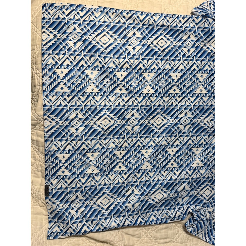 Panhandle Performance Mens XXL Blue White Aztec Southwestern Snap Polo Shirt - Picture 2 of 13